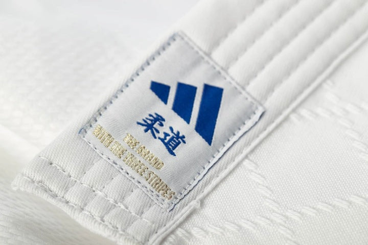 Kimono Adidas JU s modrými pásky Club 350g, bílé