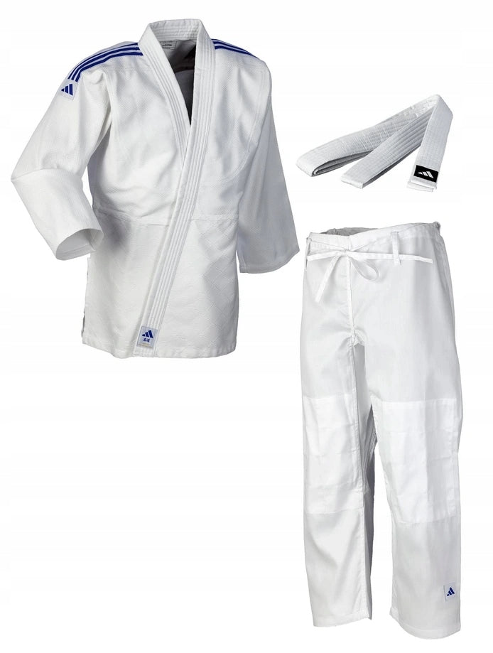 Kimono Adidas JU s modrými pásky Club 350g, bílé