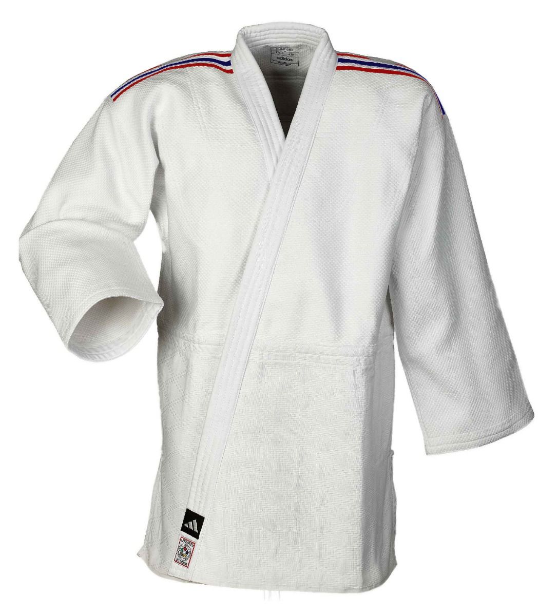 Adidas JU kimono s reprezentačními pásky IJF Champion III Slim fit 730g, bílé