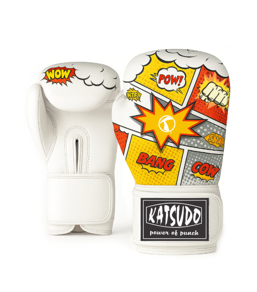 Katsudo dětské koženkové boxerské rukavice CrushX, bílo-vzorované